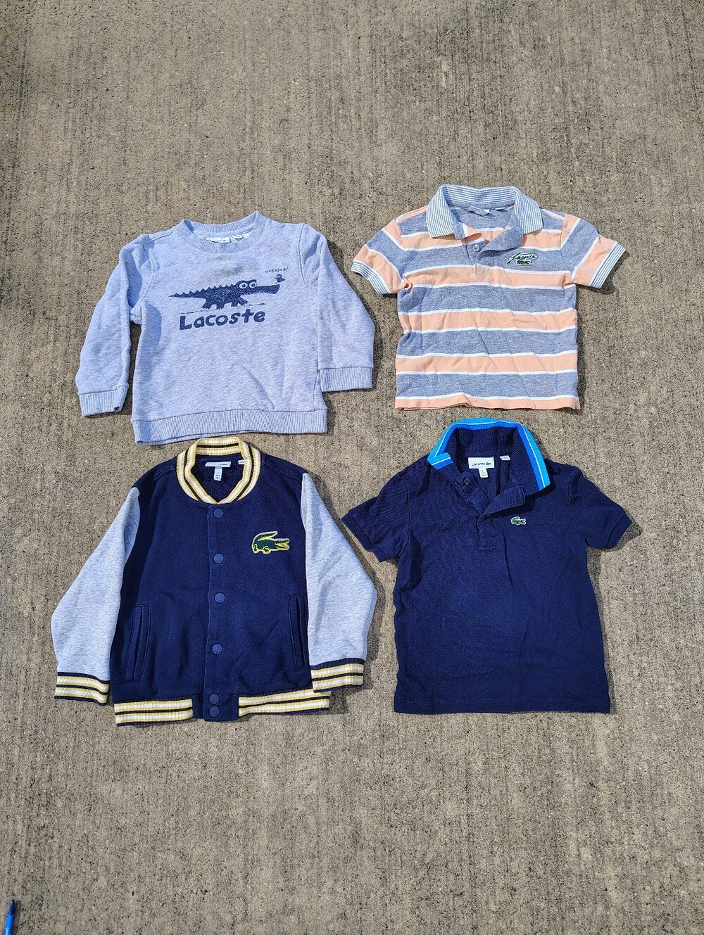 Lot of 4 Kids Lacoste Shirts Jacket Size 4 5 6 Boys Polo Sweatshirt Varsity Snap